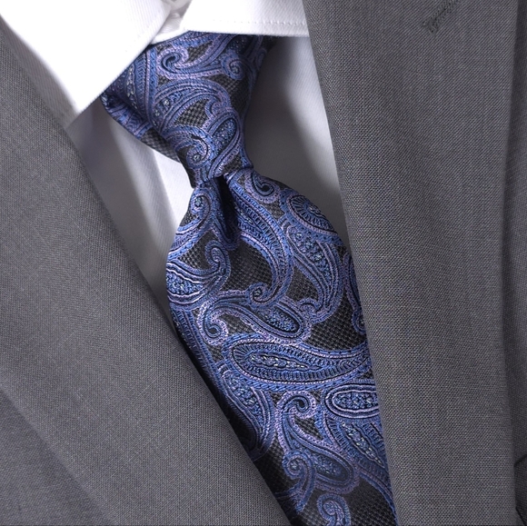 PRONTO UOMO Platinum Men's 100% Silk Necktie Designer PAISLEY Purple & Blue NEW - Picture 3 of 12